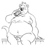  2022 anthro belly can container drinking erection genitals hi_res humanoid_genitalia humanoid_hands humanoid_penis lutrine male mammal moobs mustelid navel nipples overweight overweight_male penis riversausage sitting sketch small_penis solo 