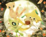  3others celebi commentary_request flower full_moon jirachi maiko_(mimi) mew mieu moon multiple_others no_humans pokemon pokemon_(creature) tsukimi 