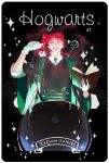  1boy book cape cauldron character_name cloak crossover harry_potter_(series) hogwarts_school_uniform jojo_no_kimyou_na_bouken kakyoin_noriaki male_focus necktie purple_eyes red_hair school_uniform slytherin sobi_(dnenqkswja) solo stardust_crusaders test_tube 