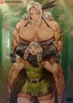  2022 amazon_(dragon&#039;s_crown) areola batako biceps big_breasts blush braided_hair breasts clothing deltoids dragon&#039;s_crown duo elf elf_(dragon&#039;s_crown) embrace female gloves green_eyes hair handwear hi_res hug human humanoid humanoid_pointy_ears larger_female mammal muscular muscular_female not_furry size_difference smaller_female stated_homosexuality stated_sexuality text triceps url 