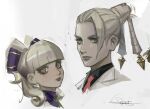  2girls ace_attorney bangs blue_eyes blunt_bangs bow courtney_sithe face hair_bow hair_ribbon maria_gorey mother_and_daughter multiple_girls necktie parent_and_child qosic red_necktie red_neckwear ribbon the_great_ace_attorney the_great_ace_attorney:_adventures the_great_ace_attorney_2:_resolve white_hair 