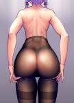  absurdres ass ass_focus ass_support back black_legwear cowboy_shot dimples_of_venus facing_away fine_fabric_emphasis from_behind highres long_hair narrow_waist nicchi no_panties nude pantyhose purple_hair short_hair_with_long_locks shoulder_blades thighband_pantyhose voiceroid yuzuki_yukari 