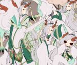  1boy dragon dragon_boy dragon_horns green_eyes grey_hair horns japanese_clothes long_hair pale_skin raine_komiru traditional_clothes vdonburi virtual_youtuber yiqiu_(vtuber) 