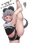  absurdres animal_ears armpits bangs barefoot breasts flexible grey_hair highres leg_hold leg_up looking_at_viewer midriff midriff_peek miniskirt mouse mouse_ears mouse_girl mouse_tail nazrin panties red_eyes serakawa short_hair skirt small_breasts smile split sportswear standing standing_on_one_leg standing_split tail tank_top touhou underwear white_background 
