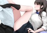  1boy 1girl banned_artist black_hair bow breasts brown_eyes fay_(fay_axl) large_breasts original pleated_skirt school_uniform shirt skirt thighs white_background white_shirt 
