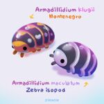  animal animal_focus arrow_(symbol) artist_name black_eyes blue_background commentary english_commentary english_text heart isopod no_humans original pikaole pillbug simple_background solid_circle_eyes standing watermark 