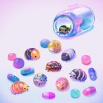  animal animal_focus antennae artist_name black_eyes blue_background commentary curled_up english_commentary heart in_jar isopod jar lying no_humans on_side original pikaole pill pillbug purple_background red_eyes simple_background solid_circle_eyes standing watermark 