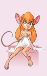  2022 anthro bed_sheet bedding blue_eyes breasts chip_&#039;n_dale_rescue_rangers covering covering_self disney female front_view full-length_portrait gadget_hackwrench hair hi_res looking_at_viewer mammal mouse murid murine nude orange_hair portrait rodent rogone2 solo 