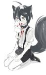  1boy alternate_costume animal_ears bangs black_collar black_footwear blood blush brown_eyes bunny child collar danganronpa_(series) danganronpa_v3:_killing_harmony eyebrows_visible_through_hair grey_shirt highres kneehighs onnonmo saihara_shuuichi shirt short_sleeves shorts solo suspender_shorts suspenders tail wolf_boy wolf_ears wolf_tail younger 