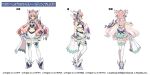  1girl breasts character_sheet cleavage clenched_hand clothing_cutout eyebrows_visible_through_hair frills gloves grey_footwear hair_ears high_heels long_hair magical_girl maria_cadenzavna_eve medium_breasts multiple_views navel official_art pink_eyes senki_zesshou_symphogear senki_zesshou_symphogear_xd_unlimited single_glove smile stomach_cutout thighhighs tiara v-shaped_eyebrows very_long_hair white_gloves 