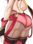  ass breasts clothing_cutout desspie fingerless_gloves front-seamed_legwear gloves highres jewelry legwear_under_shorts pantyhose pyra_(xenoblade) red_shorts seamed_legwear short_shorts shorts sideboob super_smash_bros. thighhighs thighhighs_over_pantyhose xenoblade_chronicles_(series) xenoblade_chronicles_2 