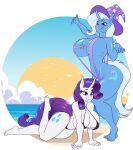  absurd_res anthro beach bikini breasts clothing cutie_mark digital_media_(artwork) duo equid equine female friendship_is_magic hasbro hi_res horn mammal my_little_pony rarity_(mlp) seaside swimwear tatemil trixie unicorn 