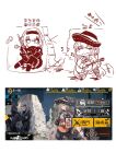 8_ni against_wall an-94 an-94_(silent_rouge)_(girls&#039;_frontline) an-94_(the_diving_bell_and_the_doll)_(girls&#039;_frontline) assault_rifle bandaged_leg bandages bangs bard black_hairband blood blood_in_hair blue_eyes bodysuit brown_hair chibi chinese_commentary chinese_text commentary_request diving_suit duoyuanjun earrings eyebrows_visible_through_hair fx-05_(girls&#039;_frontline) gameplay_mechanics girls&#039;_frontline grey_hair guitar gun hairband half-closed_eyes highres holding holding_instrument holding_weapon injury instrument jewelry jitome knees_to_chest knees_up looking_at_another looking_to_the_side miyazaki_byou music one_knee pantyhose parted_lips playing_instrument rifle road_sign rubble ruins screencap_inset sign singing sitting sketch torn_bodysuit torn_clothes torn_legwear translation_request triangle_earrings weapon wetsuit white_background 