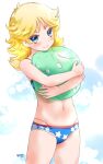  1girl blonde_hair blue_eyes blush closed_mouth gundam haro highres kikka_kitamoto long_hair looking_at_viewer mobile_suit_gundam navel noto_(soranoto) panties smile solo swimsuit underwear zeta_gundam 