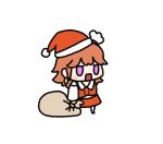  1girl animated animated_gif bag blush_stickers chef_hat chinese_commentary commentary earrings english_commentary feather_earrings feathers fur-trimmed_headwear fuwafuwa_35 hat holding holding_bag holding_sack hololive hololive_english jewelry jitome looping_animation meme mixed-language_commentary orange_hair padoru_(meme) purple_eyes red_headwear red_skirt red_vest sack santa_hat skirt solo takanashi_kiara transparent_background vest virtual_youtuber white_headwear wing_collar 