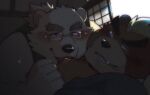  anthro ashigara blush brown_body brown_fur duo eyewear fur garouzuki glasses leib_(tas) lifewonders male male/male mammal nipple_fetish nipple_play nipple_suck nipples pecs polar_bear sucking tokyo_afterschool_summoners ursid ursine video_games white_body white_fur 