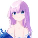  1girl bare_shoulders blue_eyes breasts eyebrows_visible_through_hair eyes_visible_through_hair kaf_(kamitsubaki_studio) kamitsubaki_studio long_hair looking_at_viewer pink_hair shoulder_strap simple_background small_breasts smile straight_hair undressing very_long_hair vicgt005 virtual_youtuber white_background yellow_pupils 