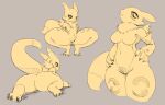  2020 anthro bandai_namco breasts butt digimon digimon_(species) digital_media_(artwork) dippsheep female fur hands_on_hips hi_res looking_at_viewer looking_back lying mammal on_front renamon simple_background solo thick_thighs 