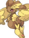  2021 ambiguous_gender anthro biped black_sclera blush brown_body brown_fur brown_tail cheek_tuft closed_smile digital_media_(artwork) dipstick_ears facial_tuft floppy_ears fur h_rin0u0 hi_res kemono long_ears looking_back lopunny multicolored_body multicolored_ears multicolored_fur nintendo on_model pawpads pink_eyes pink_nose pink_pawpads pok&eacute;mon pok&eacute;mon_(species) pupils rear_view short_tail simple_background slit_pupils smile solo tuft two_tone_body two_tone_fur video_games white_background yellow_body yellow_eyes yellow_feet yellow_fur 