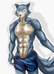  anthro beastars canid canine canis clothing half-naked hi_res legoshi_(beastars) majinjin23 male mammal portrait scar solo three-quarter_portrait underwear wolf 