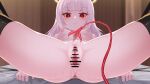  1girl angel anus bar_censor breasts censored clitoris feet halo hime_cut long_hair nipples original pussy red_eyes restrained silver_hair small_breasts templus thighhighs very_long_hair wings 