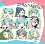  39 6+girls album_cover angel_hair_(vocaloid) animal_(vocaloid) animal_hair_ornament aqua_eyes aqua_hair aqua_shirt arm_up bangs beanie black_gloves black_nails black_ribbon blue_eyes blue_hair blue_jacket blunt_bangs cinderella_(vocaloid) claw_pose closed_mouth copyright_name cover creator_connection ear_piercing earrings eyes_visible_through_hair eyeshadow eyewear_on_head facial_mark fang fangs fingernails frilled_shirt frills frown furrowed_brow glasses gloves green_hair green_jacket grey_shirt hair_ornament hair_over_eyes hair_ribbon hairband hairclip hassan_(sink916) hat hatsune_miku heart heterochromia hibana_(vocaloid) hoop_earrings jacket jewelry long_hair low_twintails makeup mask mouth_mask multiple_girls multiple_persona official_art one_eye_closed open_mouth own_hands_together parasite_(vocaloid) pendant_choker piercing pink_shirt ponytail portrait red_eyes removing_mask ribbon semi-rimless_eyewear sharp_fingernails shirt smile status_effect:_girlfriend_(vocaloid) sunglasses twintails vampire_(vocaloid) vocaloid white_shirt yellow_headwear 