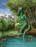  anthro big_breasts breasts dragon female green_body hi_res nipples nude scales shanzu solo water zebrov 