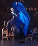  3d_(artwork) absurd_res alcohol anthro anthrofied bedroom_eyes beverage breasts dashie116 digital_media_(artwork) equid equine female friendship_is_magic hi_res horn mammal my_little_pony narrowed_eyes nipples one_breast_out princess_luna_(mlp) seductive solo unicorn whiskey 