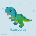  allosaurus animal animal_focus artist_name black_eyes blue_background commentary dinosaur english_commentary full_body heart no_humans open_mouth original pikaole simple_background solid_circle_eyes standing teeth watermark 