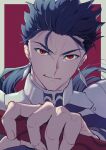  1boy blue_hair cu_chulainn_(fate) cu_chulainn_(fate/stay_night) earrings energy face fate/extella fate/extella_link fate/extra fate/grand_order fate/stay_night fate_(series) gae_bolg_(fate) highres holding holding_polearm holding_weapon jewelry kiriko_(onigiri21) light_smile long_hair looking_at_viewer male_focus polearm ponytail red_eyes smile solo spear weapon 