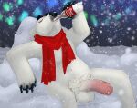  2021 absurd_res aurora_borealis balls beverage big_balls big_penis bodily_fluids coca-cola coca_cola_bear cola crownedvictory drinking erection foreskin genital_fluids genitals hi_res huge_balls huge_penis mammal penis polar_bear precum scarf sitting snow soda soft_drink tagme ursid ursine 