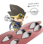  1boy belt black_hair cape chibi circlet dragon_quest dragon_quest_iii full_body gloves male_focus mota roto shield simple_background solo spiked_hair sword weapon white_background 