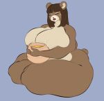  1:1 2022 alina_bychkov_(tasha_the_squirrel) anthro bear_tail big_breasts black_nose breasts brown_body brown_fur brown_hair chubby_female female food fur glitterpaw hair hi_res holding_object honey_(food) huge_breasts lips mammal nude one_eye_closed overweight red_lips russian simple_background sitting slightly_chubby solo tan_body tan_fur ursid vase 