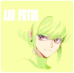  1boy 302 androgynous blending character_name earrings eyelashes green_hair green_theme jewelry lio_fotia male_focus promare purple_eyes smile solo turtleneck 