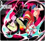  2boys 302 black_gloves black_jacket blue_fire blue_hair boots copyright_name earrings fire galo_thymos gloves green_hair half_gloves jacket jewelry lio_fotia lyrics male_focus matoi multiple_boys muscular muscular_male promare purple_eyes pyrokinesis spiked_hair topless_male 