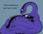  1:1 2022 abdominal_bulge anthro apode belly big_belly da~blueguy dialogue digestion draconcopode fangs hand_on_stomach jewelry legless looking_at_belly lying male naga on_back patreon purple_body purple_scales pythor_(ninjago) red_eyes reptile scales scalie serpentine snake solo text vore 