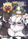  2022 4_fingers ahoge animal_print anthro areola areola_slip belly big_breasts bikini black_body black_fur blonde_hair blue_eyes blush bodily_fluids bottle bovid bovine breasts bucket cattle chest_tuft cleavage clothed clothing collar container cover cover_art cover_page cow_print cowbell duo ear_piercing ear_tag english_text eyewear female fingers fluffy fur glasses green_hair grey_body grey_fur hair holding_object horizontal_pupils horn huge_breasts japanese_text kemono legwear looking_at_viewer maid_headdress mammal micro_bikini milk milk_bottle multicolored_body multicolored_fur multicolored_hair navel neck_tuft open_mouth open_smile overweight overweight_female piercing pupils round_glasses shibaemonxsk short_hair side-tie_bikini side_boob smile smiling_at_viewer sweat swimwear teeth text thick_thighs thigh_highs tongue translation_request tuft under_boob white_body white_fur white_hair wide_hips yellow_eyes 