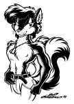  1998 anthro antti_remes bedroom_eyes black_and_white dog_tags male mammal mephitid monochrome muscular muscular_male narrowed_eyes seductive shirtless skunk solo traditional_media_(artwork) 