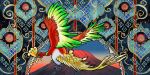  animal_focus bird commentary_request flying from_side full_body fusenryo highres ho-oh looking_to_the_side no_humans open_mouth pokemon pokemon_(creature) red_eyes solo 