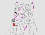  anthro canid canine canis fangs female hi_res humanoid line_art mammal ranxfanx simple_background solo tongue tongue_out 