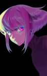  1boy 302 androgynous earrings highres jewelry lio_fotia male_focus multicolored_hair otoko_no_ko promare purple_eyes purple_hair short_hair sidelocks solo turtleneck two-tone_hair 