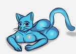  anthro blue_body blue_fur breast_rest breasts cartoon_network cat_tail domestic_cat exposed_breasts felid feline felis female fur hi_res humanoid lying lying_on_ground mammal nicole_watterson nude on_back skade_(artist) solo the_amazing_world_of_gumball wide_hips 