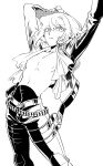  1boy 302 ascot bare_pectorals gloves greyscale half_gloves high_contrast highres jacket lio_fotia male_focus monochrome nipples open_clothes open_jacket open_shirt pectorals promare solo 