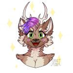  &diams; 1:1 anthro antlers big_eyes blush brown_body brown_fur bust_portrait capreoline cervid colored excited eyeliner female front_view fur gradient_hair green_eyes hair horn hulkdragon icon looking_at_viewer makeup mammal mohawk open_mouth portrait purple_hair reindeer shaded simple_background smile solo sparkles spiky_hair suit_symbol tan_body tan_fur veronique_(character) white_background wide_eyed 