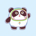  2022_beijing_winter_olympics bing_dwen_dwen black_body black_fur blue_background feral fur giant_panda hi_res mammal mascot olympics open_mouth simple_background solo star_eyes unknown_artist ursid white_body white_fur 