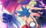  302 3boys ascot blonde_hair blue_hair detached_sleeves fire galo_thymos green_hair kray_foresight lio_fotia matoi messy_hair multiple_boys pink_fire promare purple_eyes single_detached_sleeve sword topless_male vest weapon 