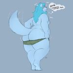  anthro big_butt blue_body blue_fur blue_hair butt canid canine canis clothing fur girly hair male mammal minedoo moobs overweight solo tail_motion tailwag thick_thighs timbywuff underwear wolf 