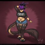  2022 absurd_res anthro belly big_breasts bovid breasts caprine caprine_demon clothed clothing curvy_figure demon ear_piercing facial_piercing female fishnet goat_demon hair hi_res hooves huge_breasts krampus mammal navel navel_piercing neck neck_tuft nose_piercing ombre_hair one_eye_visible persephone_(yarpi) piercing purple_eyes purple_hair shirt text text_on_clothing text_on_shirt text_on_topwear thick_thighs topwear tuft wide_hips yarpi 