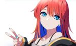  1girl aq_arium black_jacket blue_eyes blue_hair eyebrows_visible_through_hair hair_between_eyes highres jacket kazenoko long_hair long_sleeves looking_at_viewer multicolored_hair open_clothes orange_hair solo tadase_kairi two-tone_hair virtual_youtuber 