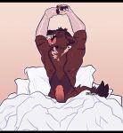  anthro bed canid canine canis casual_exposure casual_nudity cybernetics cyborg erection fallflys furniture genitals hi_res machine male mammal morning morning_wood muscular muscular_anthro muscular_male open_mouth penis relaxing solo stretching waking_up yawn 